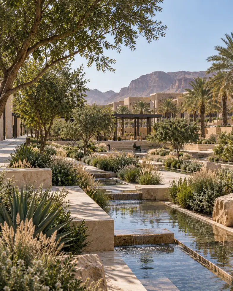 Desert Garden Retreat water and planting